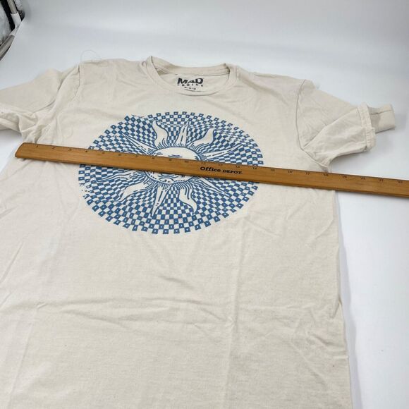 Sun Face Graphic MEDIUM Blue on Beige MAD ENGINE Brand T-Shirt EX Cond. - Picture 6 of 7